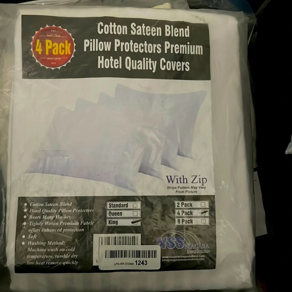 Cotton sateen, blend pillow protectors, premium hotel quality covers four pack